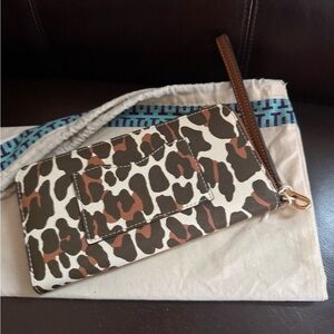 Tory Burch Brown and Cream Animal Print Wristlet brand new with tag